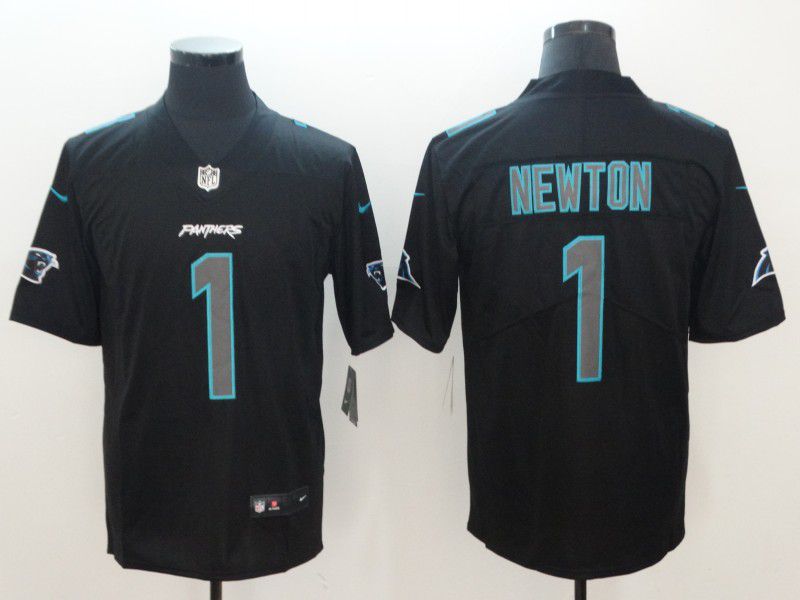 Men Carolina Panthers #1 Newton Nike Fashion Impact Black Color Rush Limited NFL Jerseys
